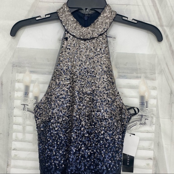 Betsy & Adam Size 2 Long Dress Gown Ombre Sequins Mock Neck Sleeveless Blue - Picture 5 of 14